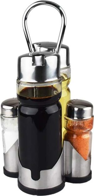 Oil & Vinegar Salt Pepper Shaker & Napkin Holder Set