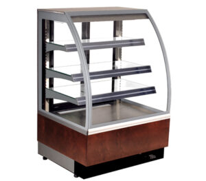 Elect Cake Display Showcase With 2 Level Glass Shelf & Curved Type S/steel black mirror base