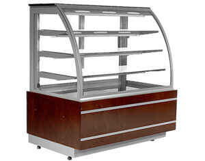 Elect Cake Display Showcase With 2 Level Glass Shelf & Curved Type S/steel black mirror base