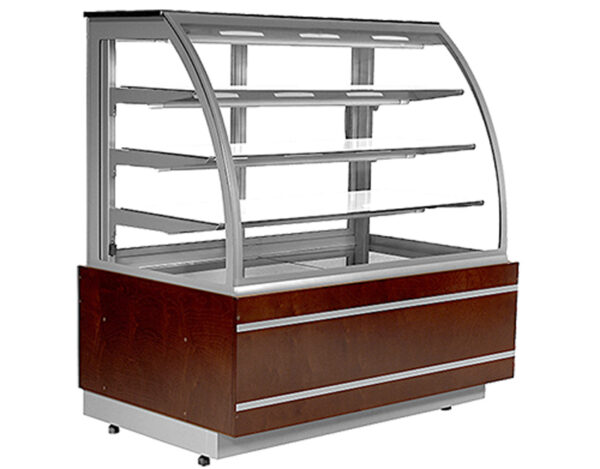 Elect Cake Display Showcase With 2 Level Glass Shelf & Curved Type S/steel black mirror base