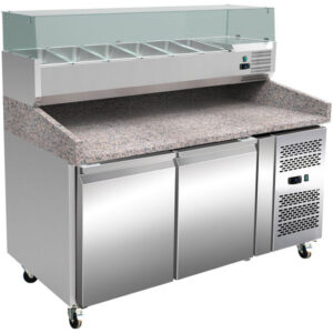 Elect 2 Door Pizza Prep. Chiller With Marble Top European Cooling system