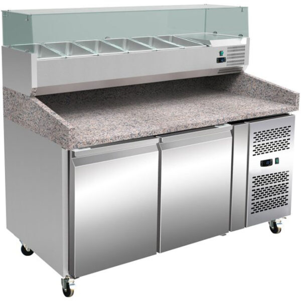 Elect 2 Door Pizza Prep. Chiller With Marble Top European Cooling system