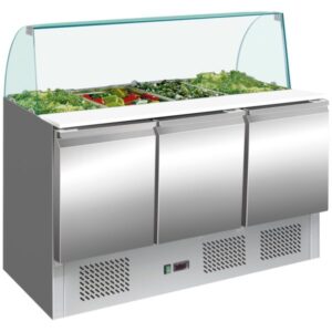 Three S/S Solid Door Saladette with curved glass cover 368L – 4 GN 1/1