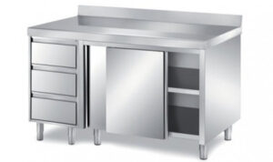 S/Steel Base Cabinet With Sliding Door & Left Side Drawer Set + 10cm BS  & Adjustable Legs