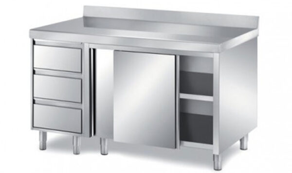 S/Steel Base Cabinet With Sliding Door & Left Side Drawer Set + 10cm BS  & Adjustable Legs