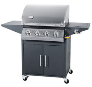 Gas BBQ Grill On Stand With Base Cabinet Trolley Type Black Color